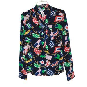 Crown and Ivy Long Sleeve Navy Flags Nautical Blouse